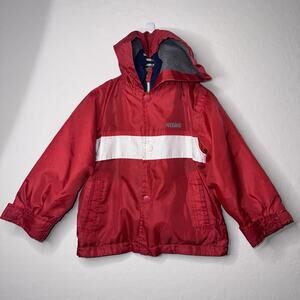 Oshkosh Vintage Fleece Lined Hooded Windbreaker Full Zip Red Pockets Size 5